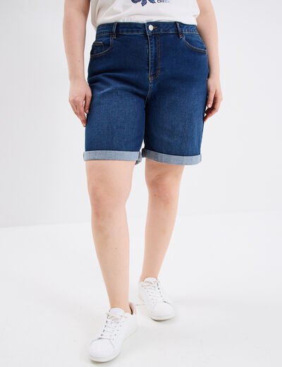 Short en jean droit 5 poches denim stone femme grande taille