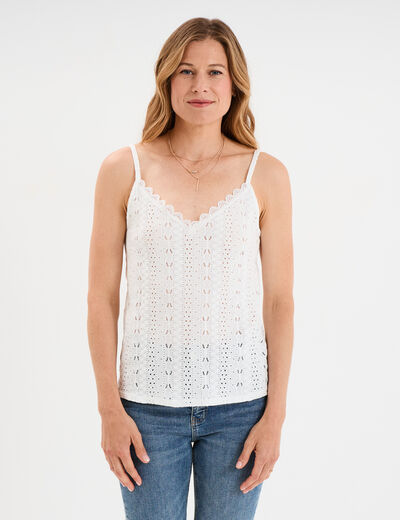 Débardeur broderie anglaise à bretelles blanc femme