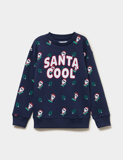 Sweat col rond manches longues No&euml;l bleu marine gar&ccedil;on