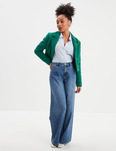 Blouse col en V à revers bleu ciel femme