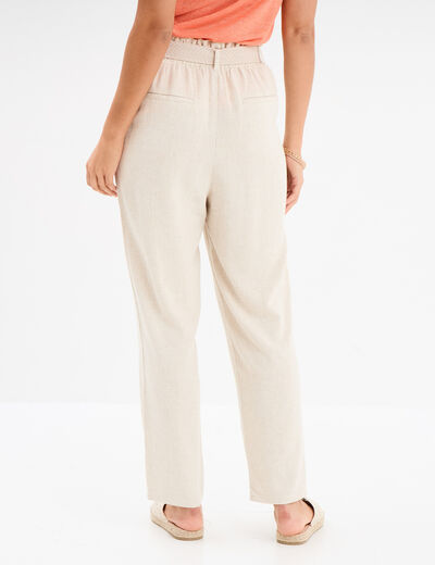 Pantalon paperbag taille élastiquée beige femme