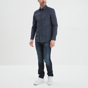 Chemise droite imprimée manches longues bleu marine homme