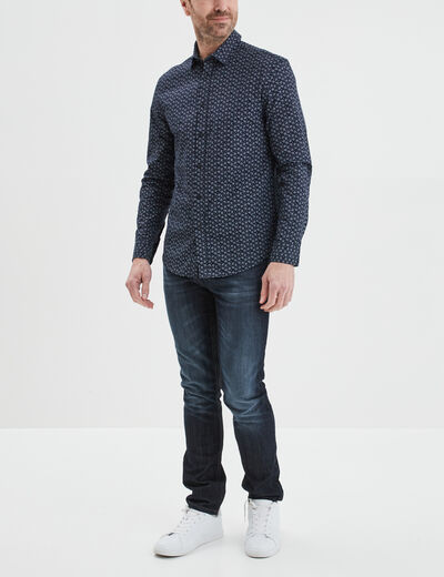 Chemise droite imprimée manches longues bleu marine homme