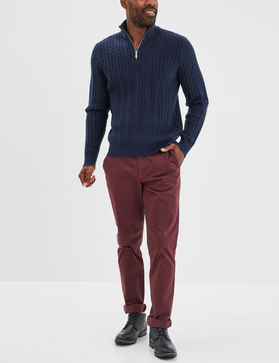 Pull col camionneur à torsades bleu marine homme