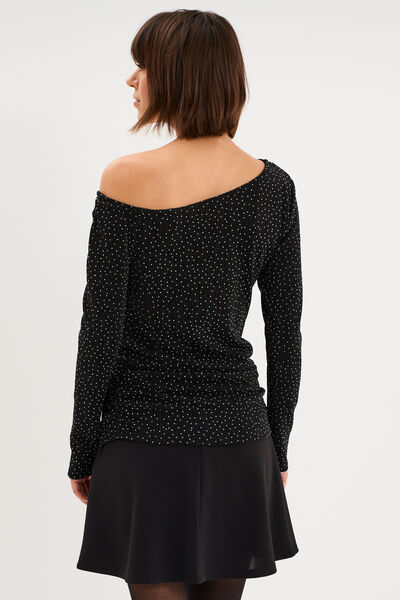 T-shirt cintr&eacute; &agrave; clous col asym&eacute;trique noir femme