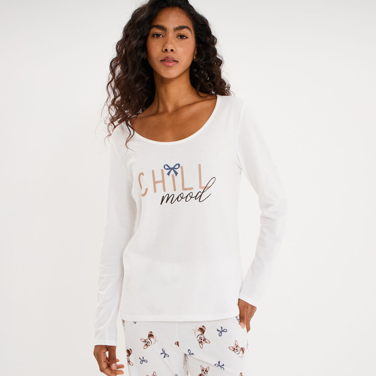 Ensemble pyjama 3 pi&egrave;ces veste polaire ecru femme