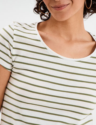 T-shirt rayé manches courtes ecru femme