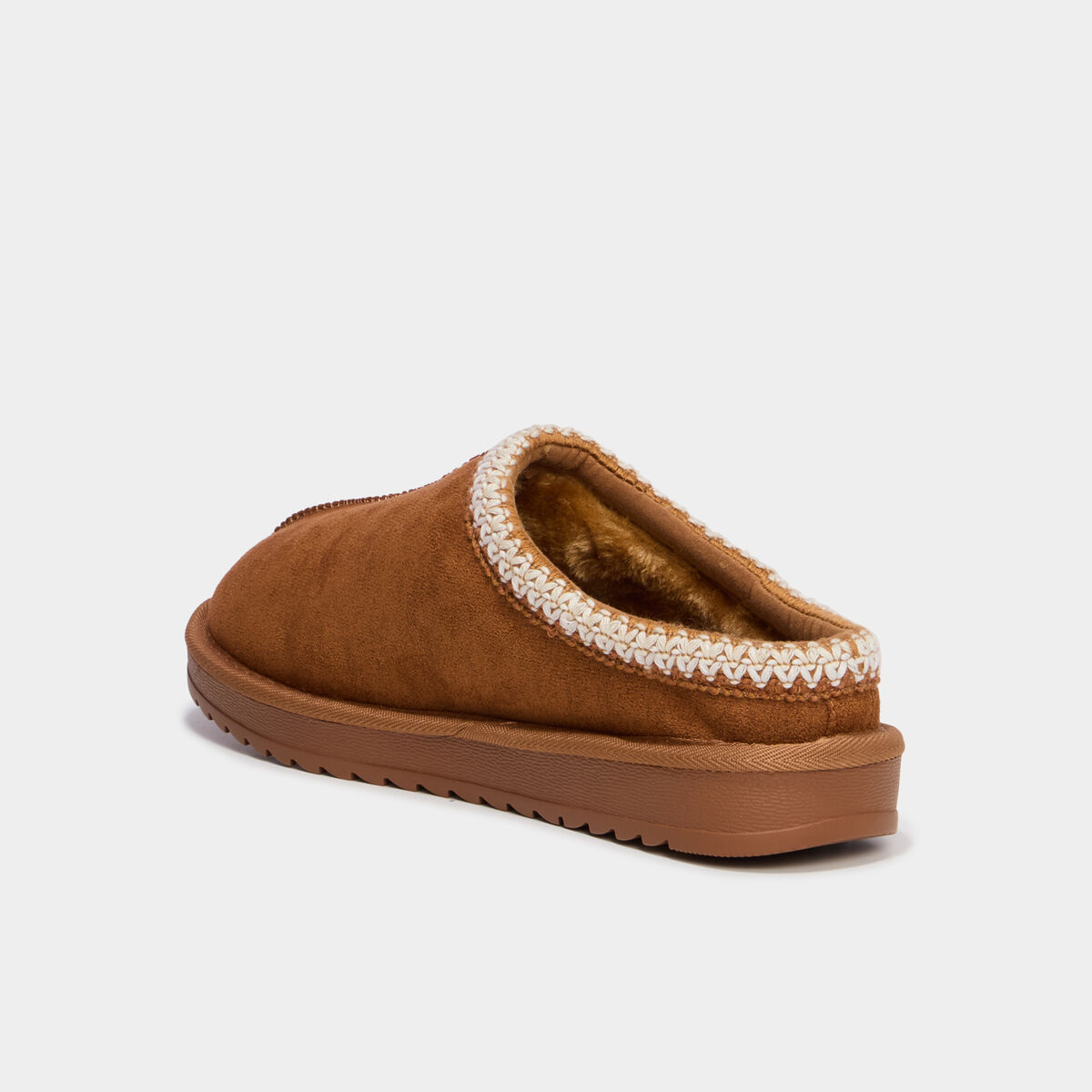 Mules fourr&eacute;es d&eacute;tails brod&eacute;s marron femme