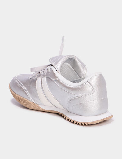 Tennis à lacets élastiqués gris argent fille