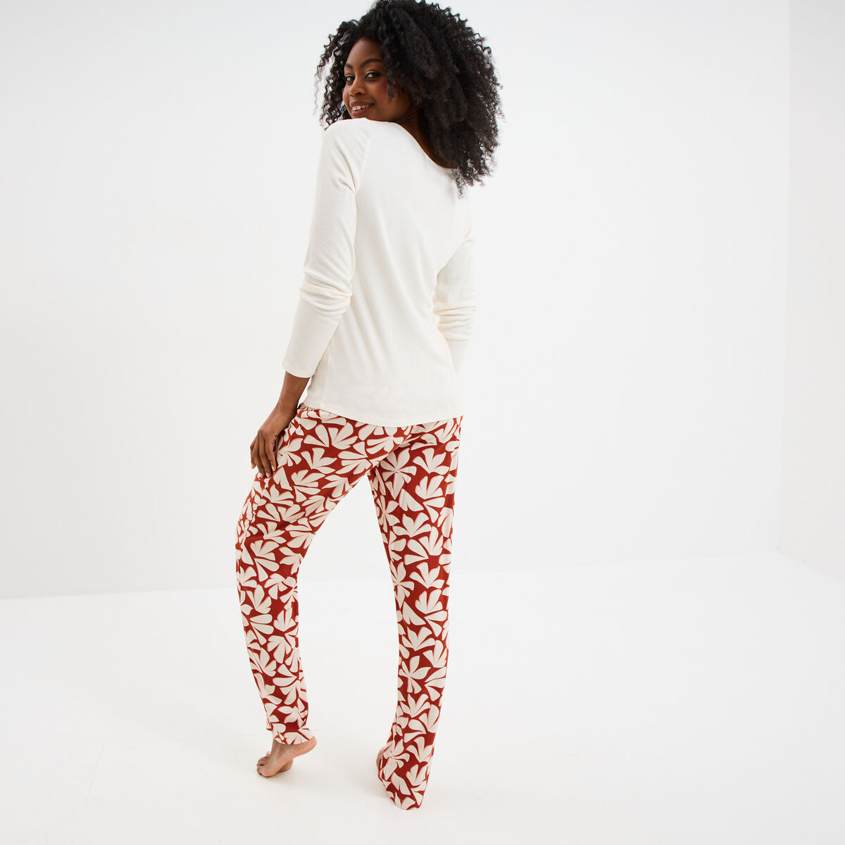 Ensemble pyjama manches longues 2 pièces terracotta femme