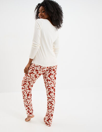 Ensemble pyjama manches longues 2 pièces terracotta femme
