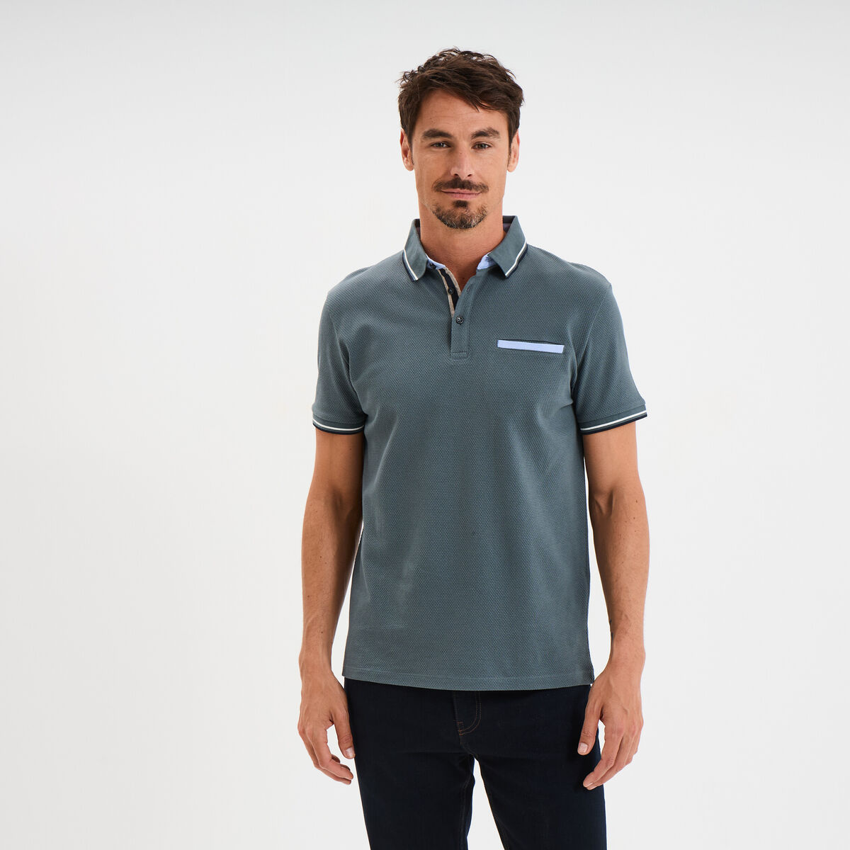 Polo piqu&eacute; manches courtes coton vert fonc&eacute; homme