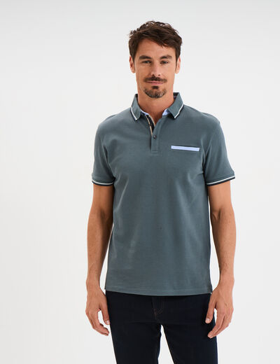 Polo piqu&eacute; manches courtes coton vert fonc&eacute; homme