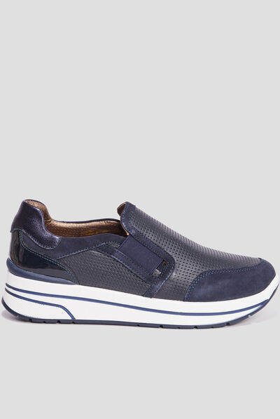 Loafers emboîtants en cuir pied large bleu marine femme