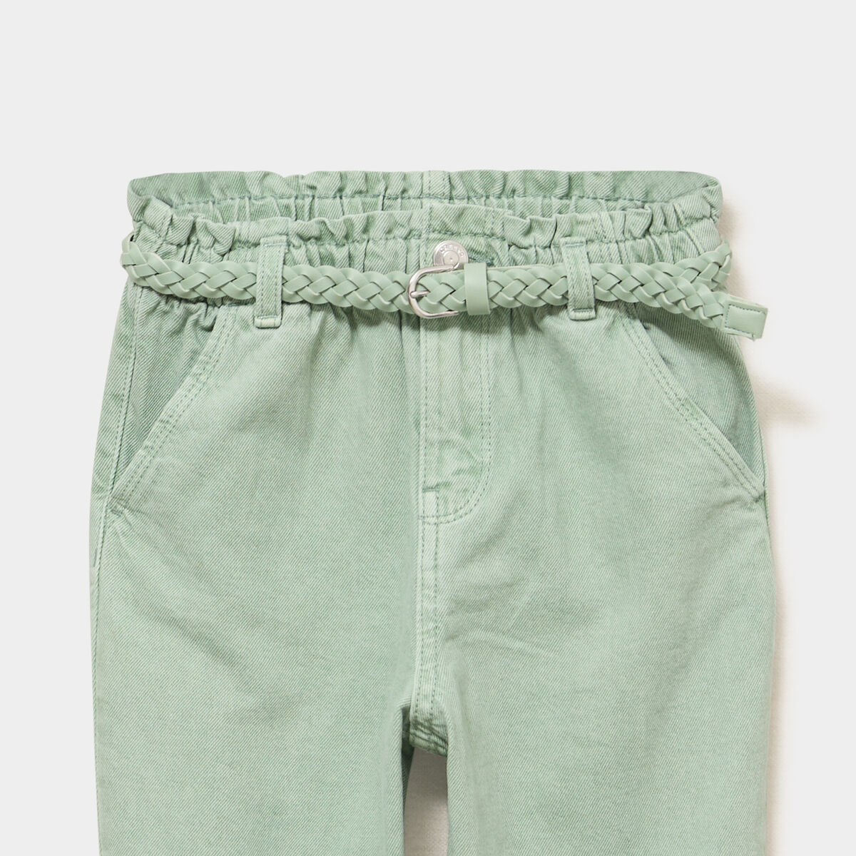 Pantalon mom taille &eacute;lastiqu&eacute;e vert pastel fille