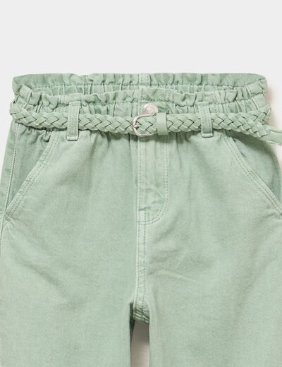 Pantalon mom taille &eacute;lastiqu&eacute;e vert pastel fille