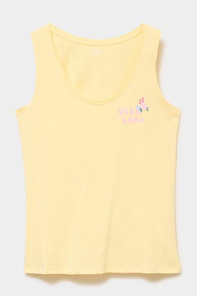 D&eacute;bardeur col rond droit coton jaune clair femme