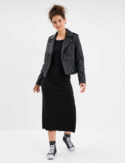 Robe longue droite côtelée Liberto noir femme