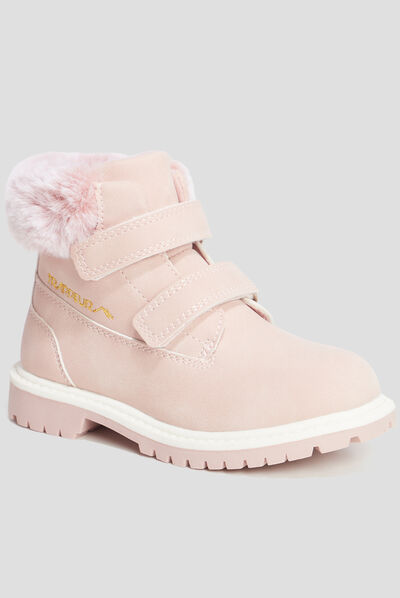 Bottines à scratchs et fourrure Trappeur rose fille