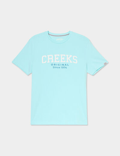 T-shirt col rond manches courtes coton bleu turquoise homme