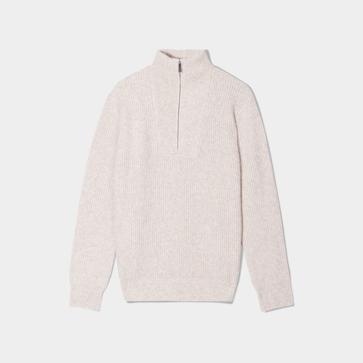 Pull avec col camionneur côtelé beige homme