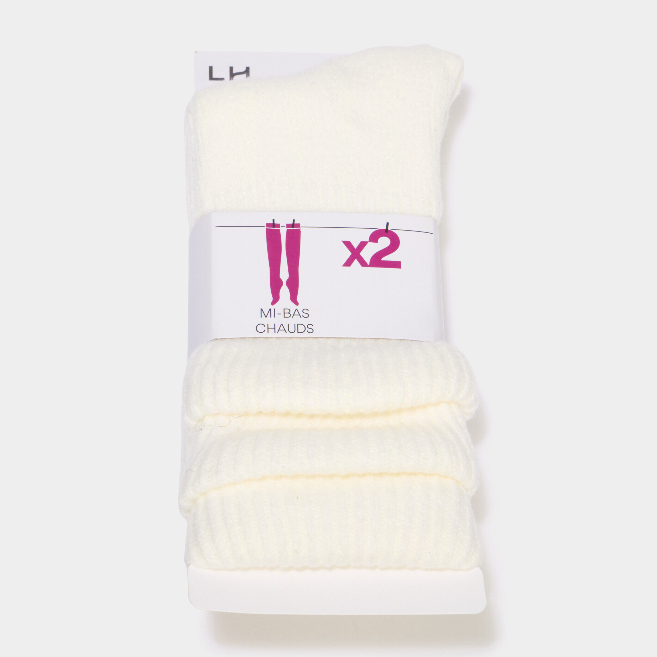 Lot 2 paires mi-bas chauds ivoire femme LH