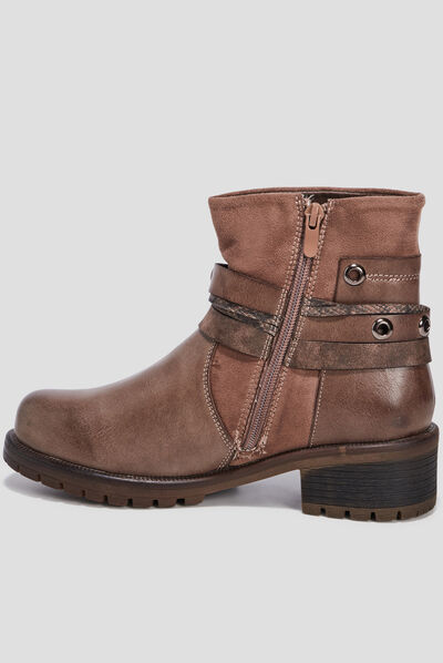 Bottines avec boucles et clous taupe femme