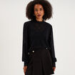 Blouse dentelle col montant noir femme