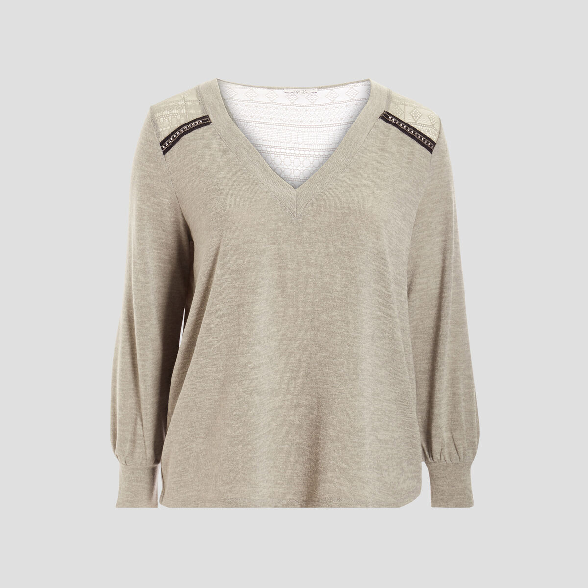 Pull avec col en V gris femme grande taille