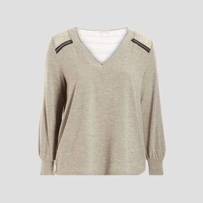 pull avec col en v gris femmegt Pull avec col en V gris femme grande taille