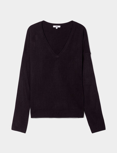 Pull col en V manches longues noir femme