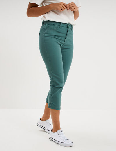 Pantalon capri slim twill 5 poches vert fonc&eacute; femme