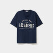 T-shirt col rond manches courtes coton bleu marine femme