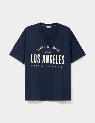 T-shirt col rond manches courtes coton bleu marine femme