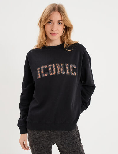 Sweat col rond manches longues noir femme