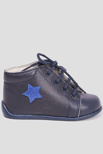 Bottillons à lacets en cuir bleu marine bébé garçon