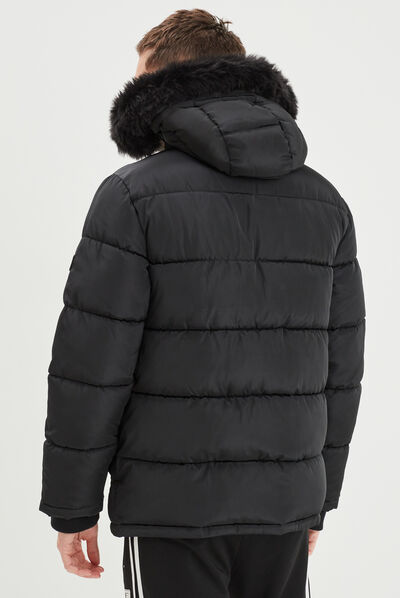 Doudoune à capuche doublure fourrure noir homme