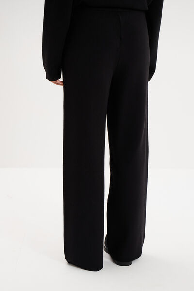 Pantalon large cropped effet cr&ecirc;pe noir femme