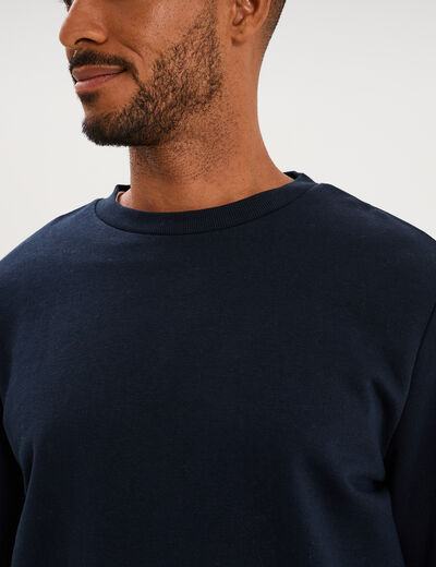 Sweat molleton col rond bleu marine homme