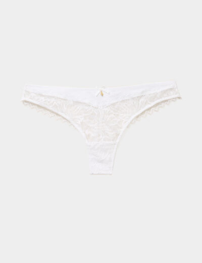 Tanga en dentelle avec noeud blanc femme