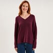 Pull col en V manches longues prune femme
