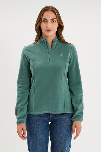 Sweat polaire col camionneur vert fonc&eacute; femme