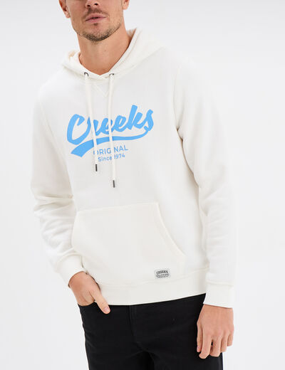 Sweat hoodie à capuche 1 poche blanc homme