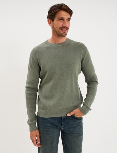 Pull en maille textur&eacute;e col rond vert kaki homme