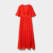 Robe longue fluide &agrave; volants orange fonc&eacute; femme