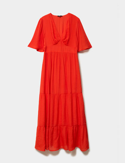Robe longue fluide &agrave; volants orange fonc&eacute; femme