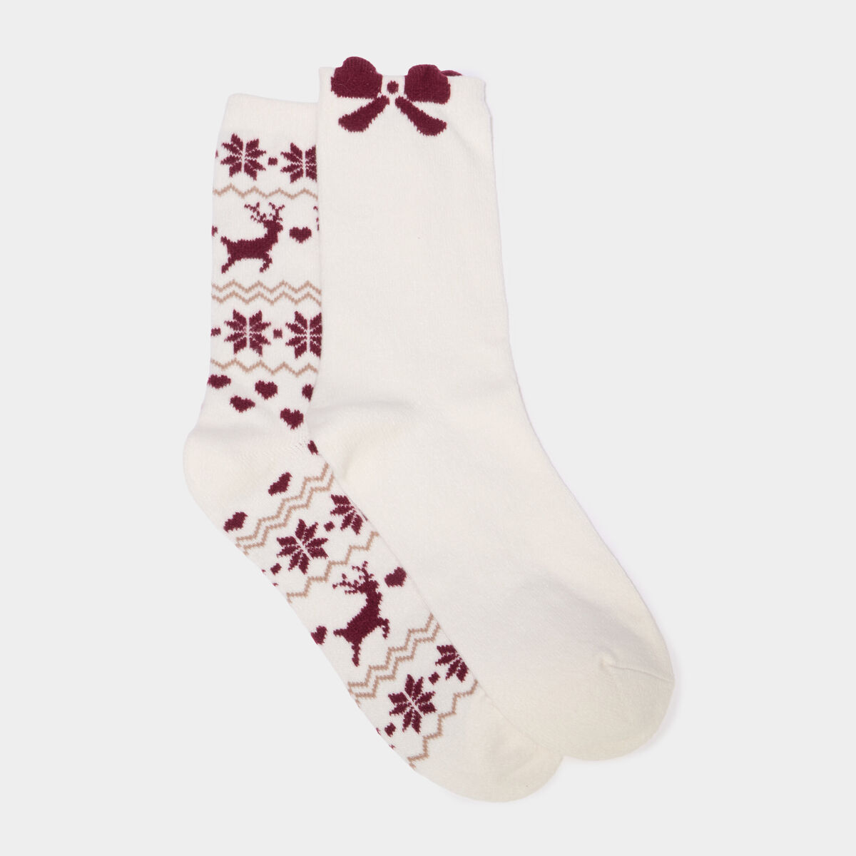 Lot 2 paires chaussettes de No&euml;l marron femme