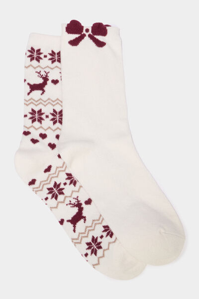 Lot 2 paires chaussettes de No&euml;l marron femme
