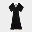 Robe fluide longue col et dos en V noir femme