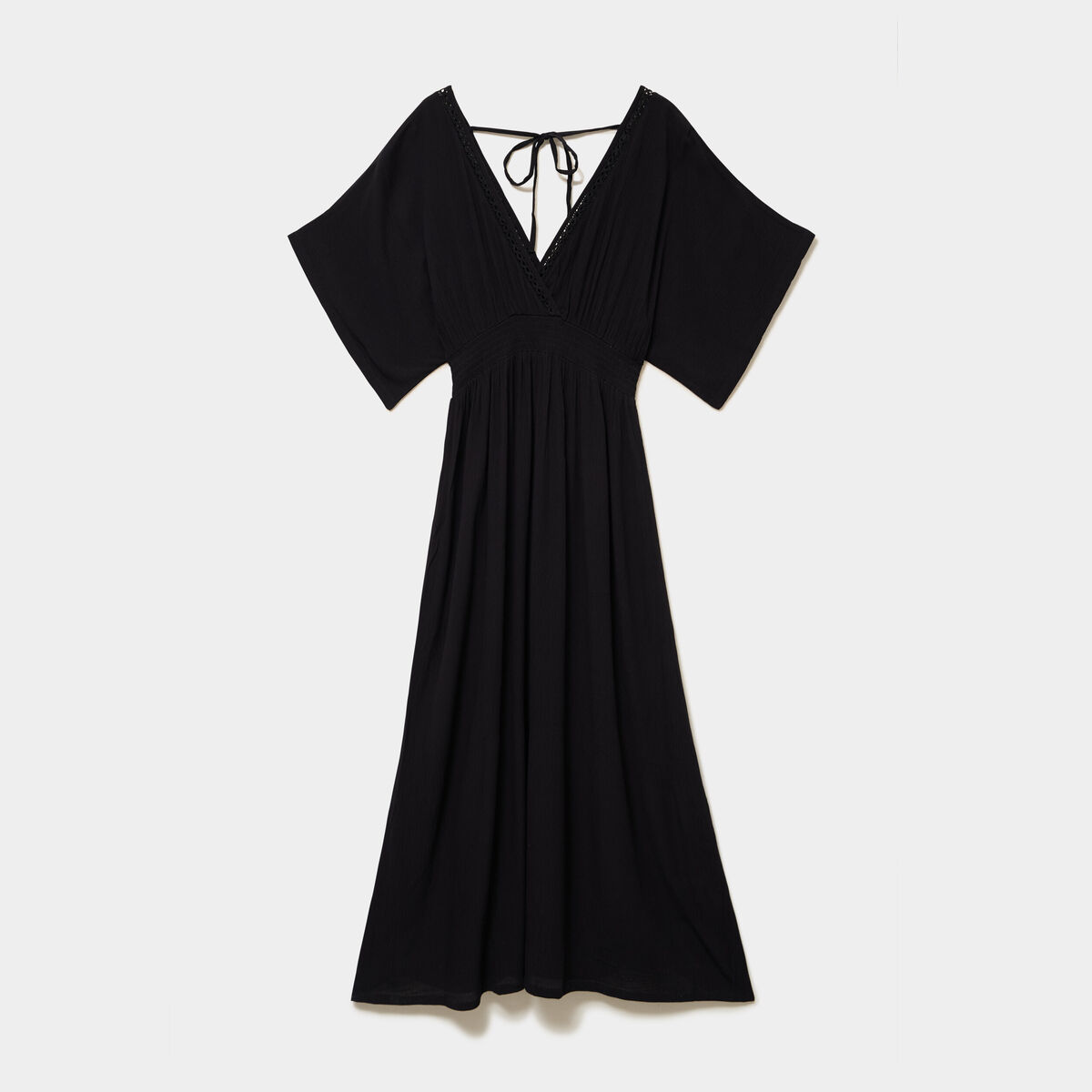 Robe fluide longue col et dos en V noir femme